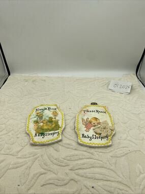 2-Vintage Handmade Baby Sleeping Please Knock Hanging Wood Baby Door Signs